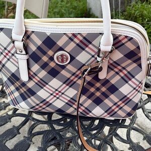 Giani Bernini Checkered Shoulder Bag - Navy, White, and Tan